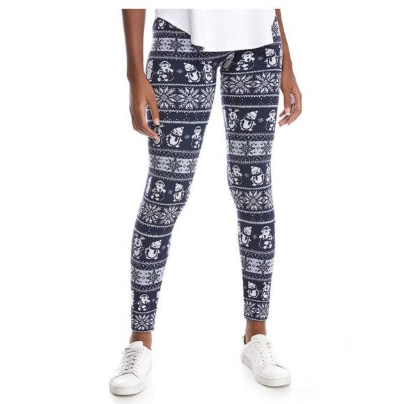 Women's Navy Snowman Print Leggings - Picture 2 of 6
